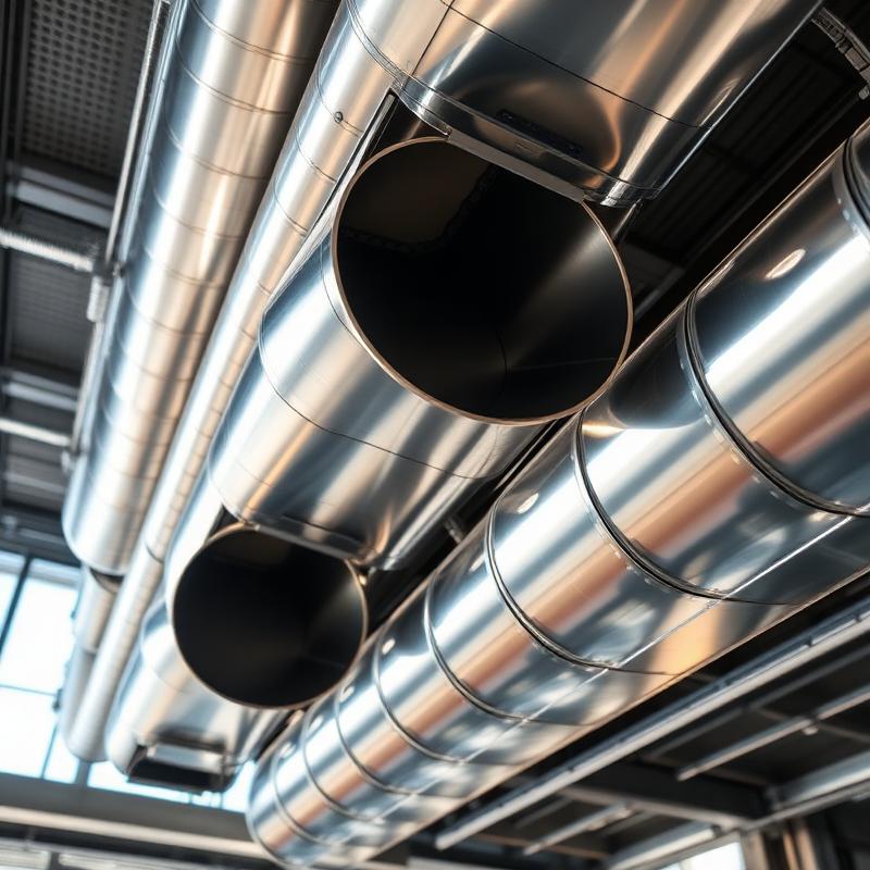 Stainless steel HVAC ductwork in a modern building